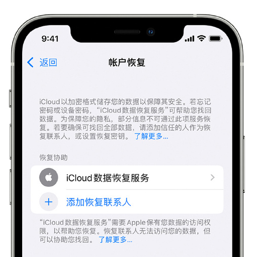 汉源苹果手机维修分享在 iPhone 上设置帐户恢复联系人的方法 