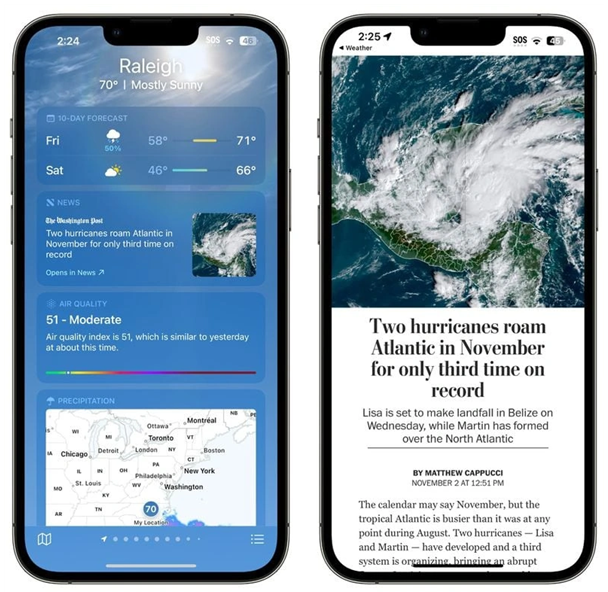 汉源苹果14维修分享iPhone 14手机如何看天气时顺带看新闻 
